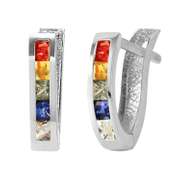 Solid White Gold Huggie Earrings Multicolor Sapphire