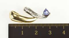 10K Yellow Gold Trillion Tanzanite Two Tone Diamond Swirl Pendant