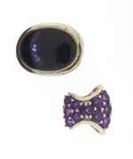 Vintage 925 sterling silver lot of two pendants, black onyx and amethyst