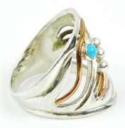 2-Tone Sterling Turquoise Wide Ring, Size 10
