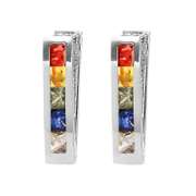 Solid White Gold Huggie Earrings Multicolor Sapphire