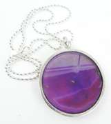 Huge Purple Geode Sterling Pendant & Long Chain