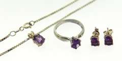 Set of Amethyst Necklace, Ring and Earrings
