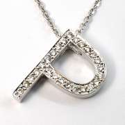 P Initial Pendant Necklace with Diamonds in 14K WG