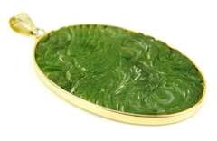 Large Vintage Gold-Filled Carved Jade Pendant