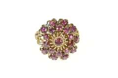 18K Yellow Gold Ornate 1950's Ruby Heart Cocktail Cluster Ring