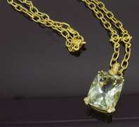 Rare Green Amethyst & Diamond Pendant Necklace in 18k