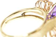 14K Yellow Gold 1960's Retro Amethyst Loop Bypass Cocktail Ring