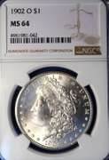 1902-O Morgan Silver Dollar, MS64 NGC