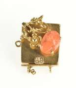 14K Yellow Gold Carved Coral Cameo Floral Box Slide Bracelet Clasp