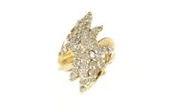 10K Yellow Gold Retro Ornate Diamond Leaf Motif Cluster Ring