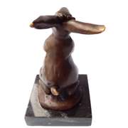 Cuddly Lil Lady Bunny With Flower Basket Bronze Sculpture