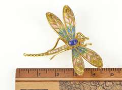 14K Yellow Gold Art Nouveau Diamond Sapphire Dragonfly Pin/Brooch