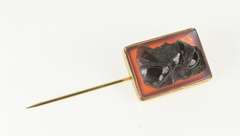 10K Yellow Gold Carved Onyx Soldier Cameo Squared Ornate Stick Pin