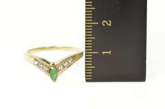10K Yellow Gold Marquise Emerald Diamond Chevron Statement Ring