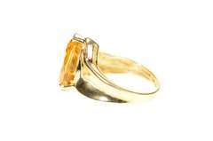 14K Yellow Gold Pear Cut Citrine Solitaire Statement Ring