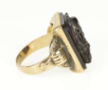 10K Yellow Gold Carved Soldier Black Onyx Cameo Statement Ring