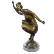 Nudist Performer Bronze Sculpture on Marble Base Statue