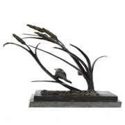Bird Marshland Bronze Sculpture on Marble Base Statue