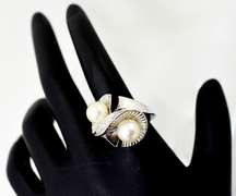 Captivating 14K White Gold Double Pearl Ring
