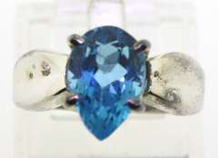 Pear Shaped Blue Topaz Sterling Silver Ring