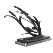 Bird Marshland Bronze Sculpture on Marble Base Statue