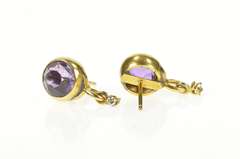 18K Yellow Gold Victorian Round Amethyst Diamond Dangle Stud Earrings