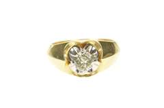 14K Yellow Gold 0.78 Ct 1940s Diamond Solitaire Men's Wedding Ring