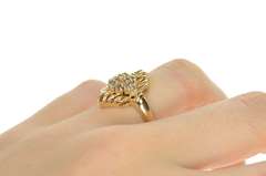 14K Yellow Gold Ornate Diamond Cluster Scalloped Statement Ring