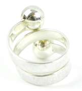 Wide Sterling Silver Double Ball Bypass Ring, 8