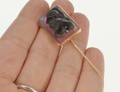 10K Yellow Gold Carved Onyx Soldier Cameo Squared Ornate Stick Pin