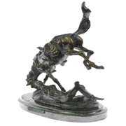Fallen Man From Horse Bronze Sculpture on Marble Base Statue