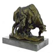 Large Abstract Modern Art Charging Bull Bronze Sculpture Marble Base Figurine