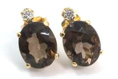 Bold Smokey Quartz & CZ Earrings in 14KT Yellow Gold