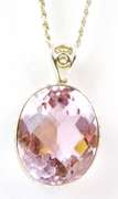 Huge Lavender/Pink Quartz Sterling Pendant & Chain