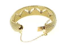 14K Yellow Gold 0.72 Ctw Diamond Zig Zag Mesh Rounded Chain Bracelet