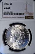 1886 Morgan Silver Dollar, MS64 NGC