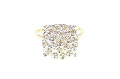 10K Yellow Gold Diamond Encrusted Retro Squared Statement Ring