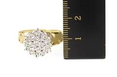 10K Yellow Gold Retro Round Diamond Accent Textured Cluster Ring