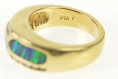 14K Yellow Gold Black Opal Inlay Diamond Inset Band Ring
