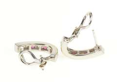 14K White Gold 0.96 Ctw Ruby Diamond Channel Semi Hoop Earrings