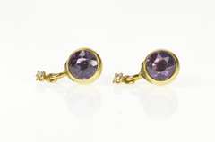 18K Yellow Gold Victorian Round Amethyst Diamond Dangle Stud Earrings