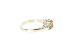 14K White Gold Syn. Mexican Fire Opal Peridot Diamond Accent Ring
