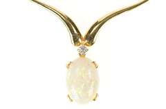 14K Yellow Gold Natural Opal Diamond Chevron Statement Necklace