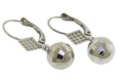 Simple White Gold Faceted Ball Dangle Earrings
