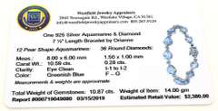 Very Handsome Aquamarine & Diamond Bracelet in Sterling Silver