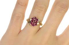 10K Yellow Gold Natural Ruby Cluster Statement Bypass Ring