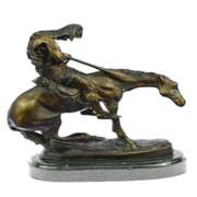 Indian Man with Spear on Horse Bronze Sculpture