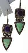 Vintage 925 sterling silver signed jade and amethyst earrings with fish hook