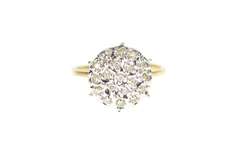 10K Yellow Gold Round Raised Diamond Cluster Retro Statement Ring